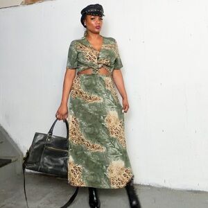 Vintage Havana Green and Brown Skirt Set, size XL, fits L-XL
